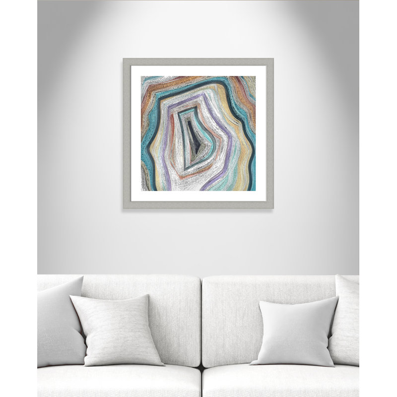 Agate moderne bleu sarcelle - peinture encadrée, Argent brossé, H 29 po x l 29 po x P 1,25 po