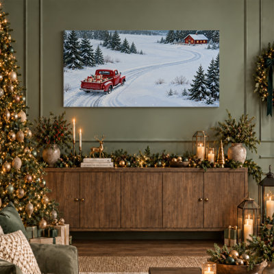Art rétro sur toile en forme de camion rouge rétro avec cadeaux