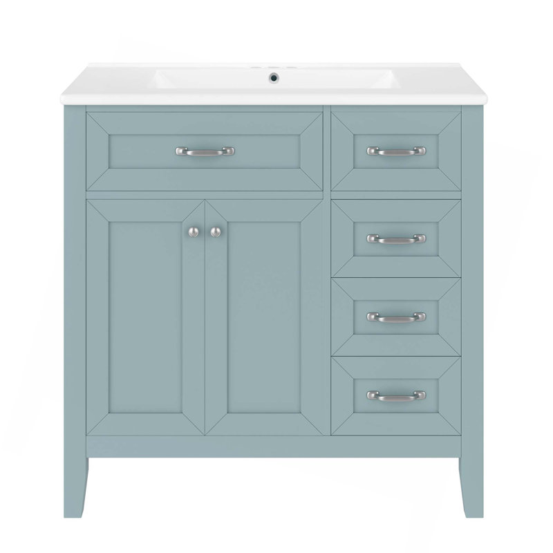 Meuble-lavabo 36 po avec lavabo, armoire de salle de bain avec tiroirs, structure solide et panneau de fibres à densité moyenne