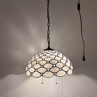 Tiffany Pendant Lights Fixture Plug In Stained Glass Crystal Beans LED Bulbs 16”W*16”D*75”H