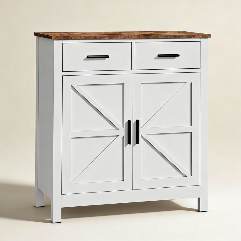 Armoire de cuisine, armoire de ferme moderne avec rangement, bar avec 2 tiroirs et 2 portes, buffet de plancher, Blanc