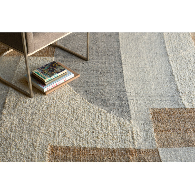 Pompano flatweave Wool/Jute Ivory/Gray/Beige Area Rug, 6'X9'