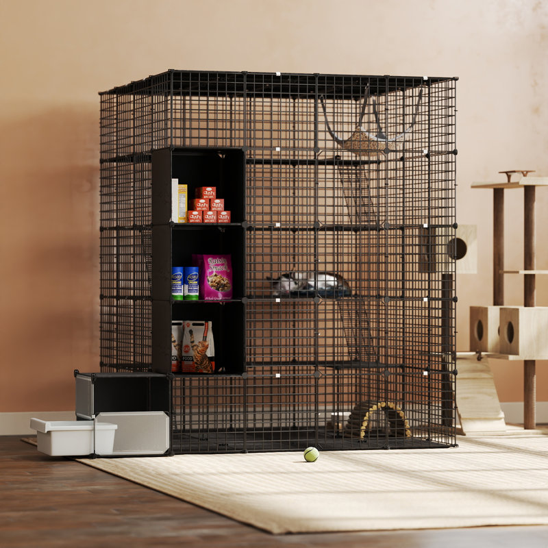 Balconera Cat Cage Indoor Large With Storage Cube DIY Outdoor Catio Cat Enclosures Metal Cat Playpen With Hammock Platforms