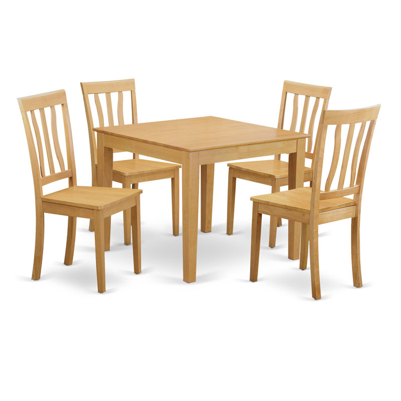 Ensemble de table de salle à manger moderne 5 pièces comprenant une table carrée en bois et 4 chaises de cuisine, chêne