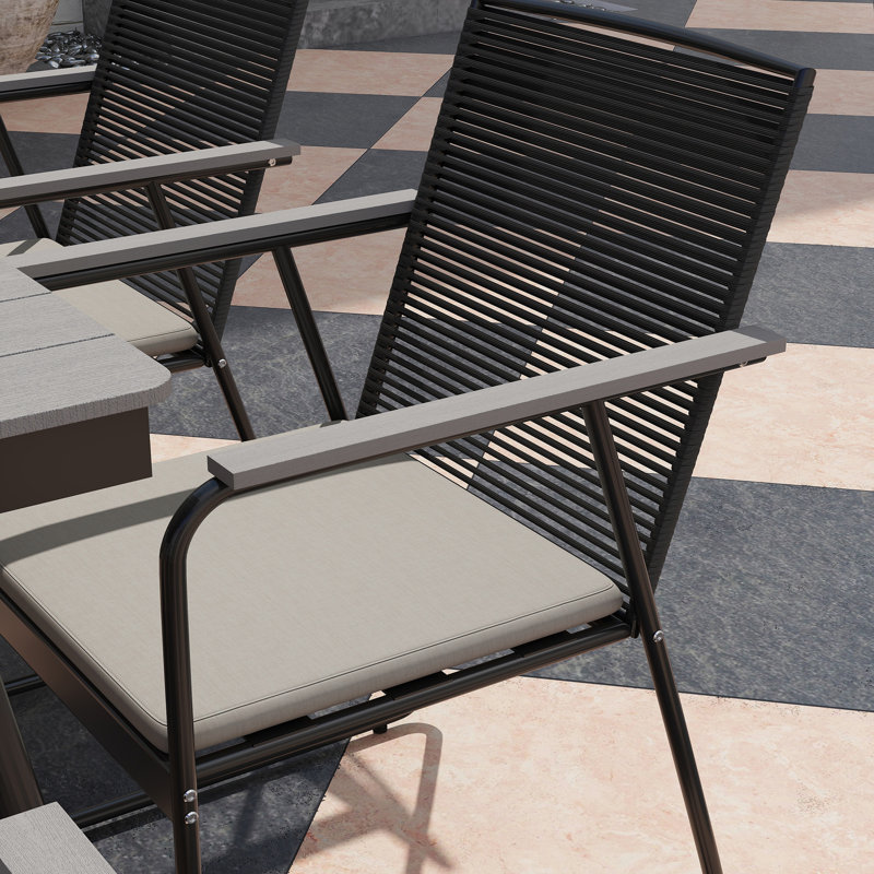 Outsunny 6 Seater Garden Dining Set with Soft Cushions, Grey