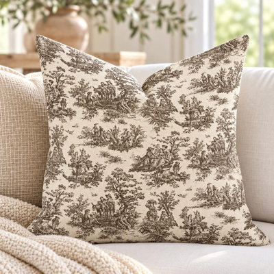 Toile Cotton Blend Throw Pillow