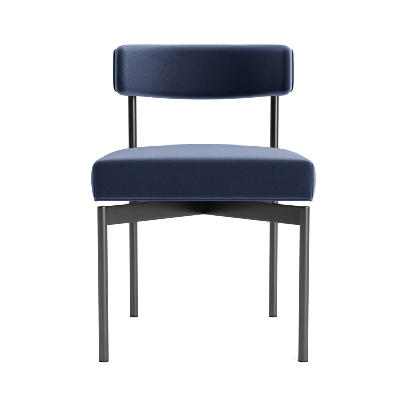 Remy Upholstered Dining Chair, Performance Velvet - Indigo, Pewter