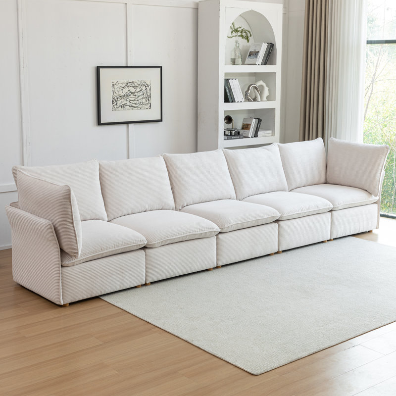 Canapé modulaire Hepworth Dejohn, Blanc, H 36 po x l 154,5 po x P 33 po, 5