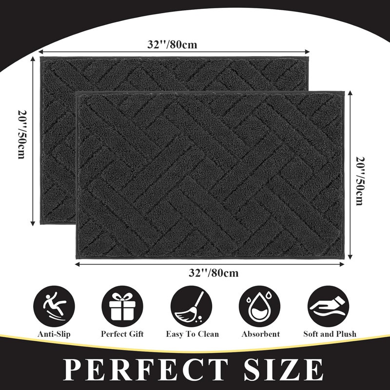 Ensemble de tapis de bain 3 pièces, antidérapant, à motifs floraux, Noir géométrique