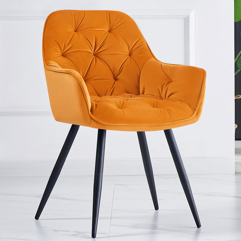 Irie Single Velvet Upholstered Dining Chair with Arm, Light Orange