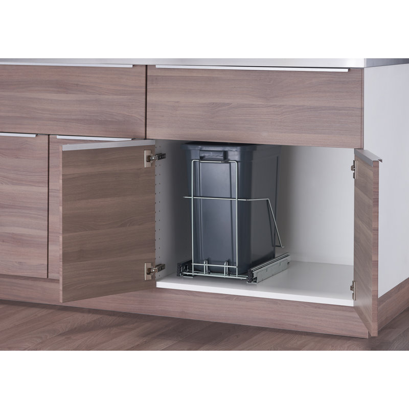 TRINITY PRO EcoStorage 25 Gal. Chrome Steel Wire in Cabinet Sliding Trash Can