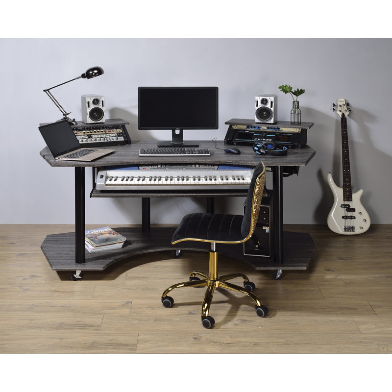 Bureau 71 "Eleazar Oak Studio, H 37 po x l 40 po x P 71 po, Chêne foncé / noir