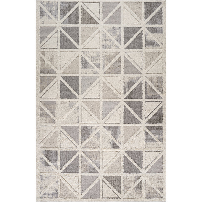 Tapis d'intérieur à motif géométrique gris crème., Rectangle 5 pi 3 po x 7 pi 7 po