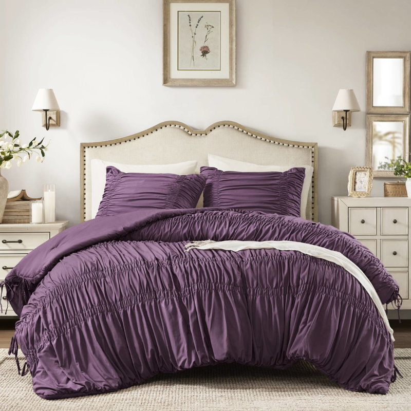 2 pièces d'édredon mauve simple / simple TG, microfibre brossée, tout en polyvalence avec un design romantique de mauve, avec détails et attaches, microfibre moelleuse pour se blottir toute l'année, standard 100