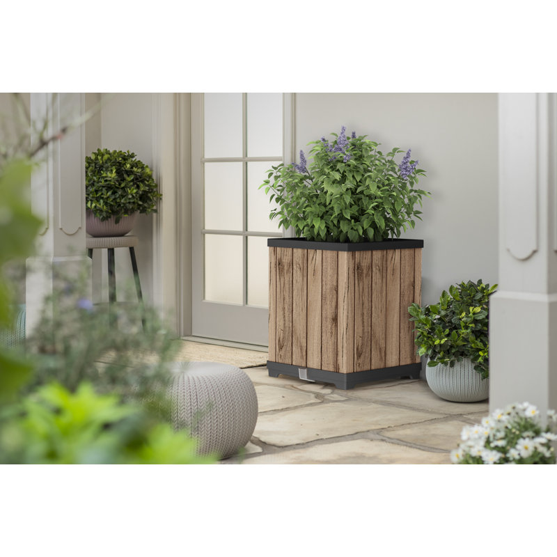 Keter Signature - Grand pot de fleurs carré en bois de 21,6 pouces pour l'intérieur ou l'extérieur, pin