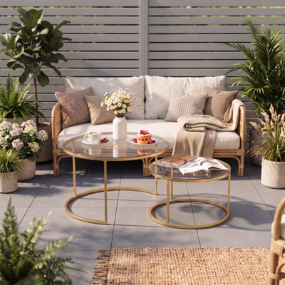 Round Glass Outdoor Coffee Table - 80 cm W 80 cm D