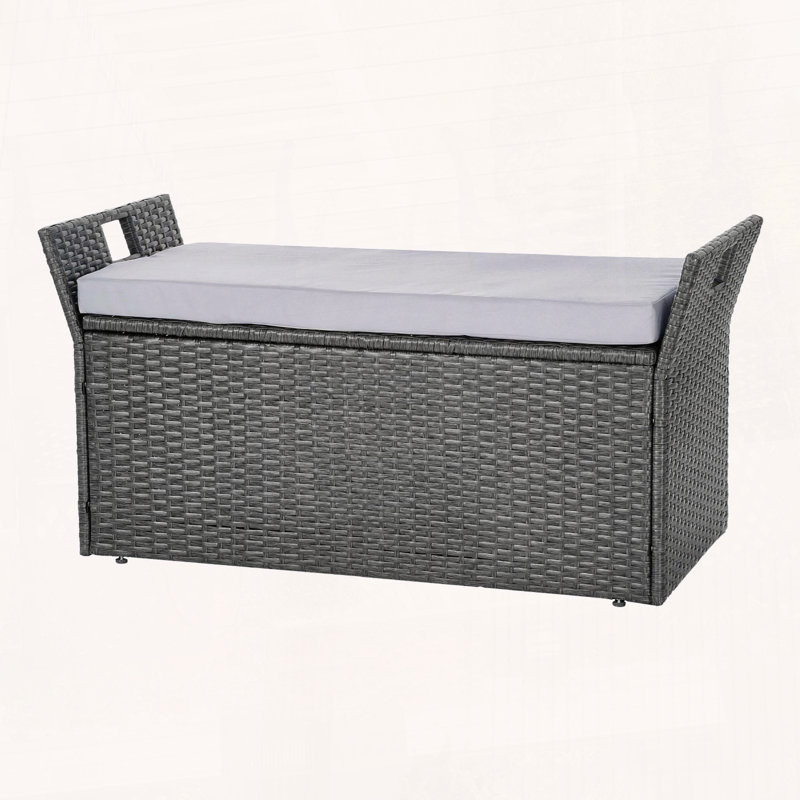 Banc de rangement extérieur avec rotin en PE et coussin
