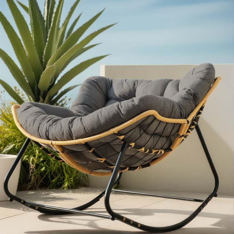 Chaise berçante en rotin pour l'extérieur, Gris foncé
