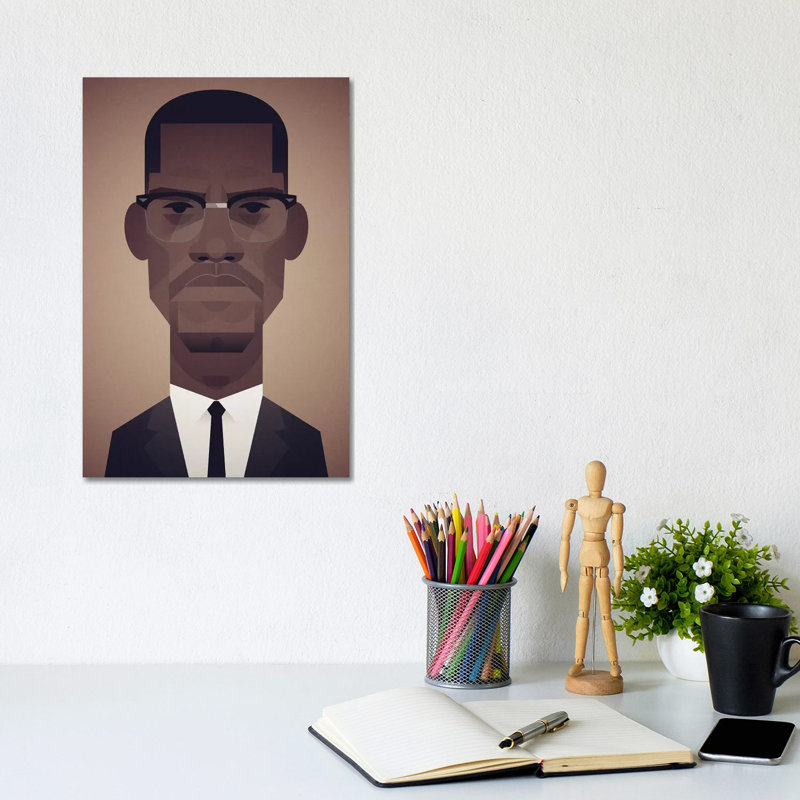 Malcolm X by Stanley Chow - Print on Canvas, Wrapped Canvas, 20.32 cm H x 30.48 cm W