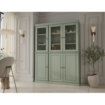 Vaisselier 100% bois massif 48,5 po avec verre givré, portes solides, 2 tiroirs et tablettes réglables