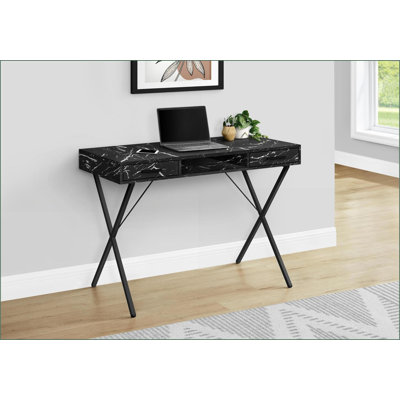 Bureaux, bureau d'ordinateur L 42 po avec 2 tiroirs et bureau moderne Tablette, configuration gauche / droite, aspect marbre noir | Noir | Panneau de particules
