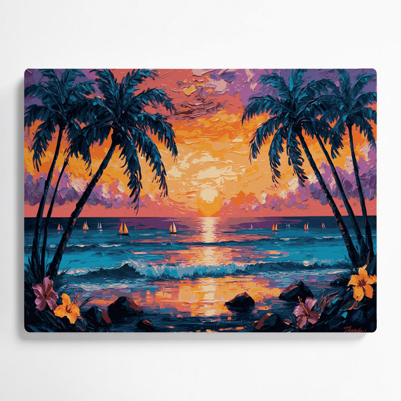 «Hawaiian Island Sunset», art mural en métal gris, H 11 po x l 14 po