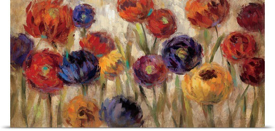 «Asters and Mums» par Silvia Vassileva, reproduction d'art, H 18 po x l 36 po x P 1,5 po, Toile