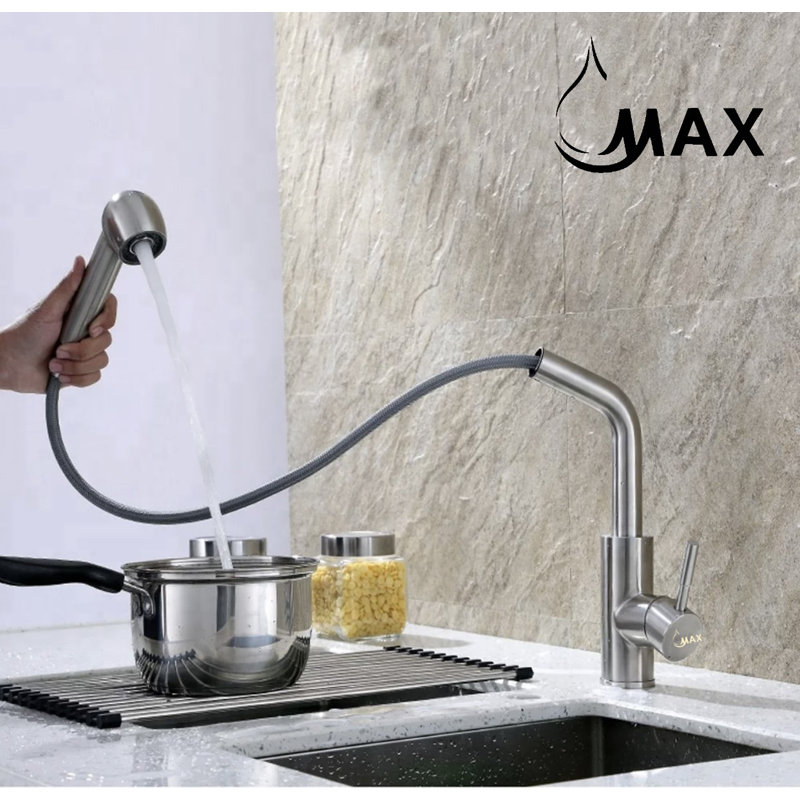 Robinet de cuisine à poignée simple en nickel brossé 14 "avec deux fonctions