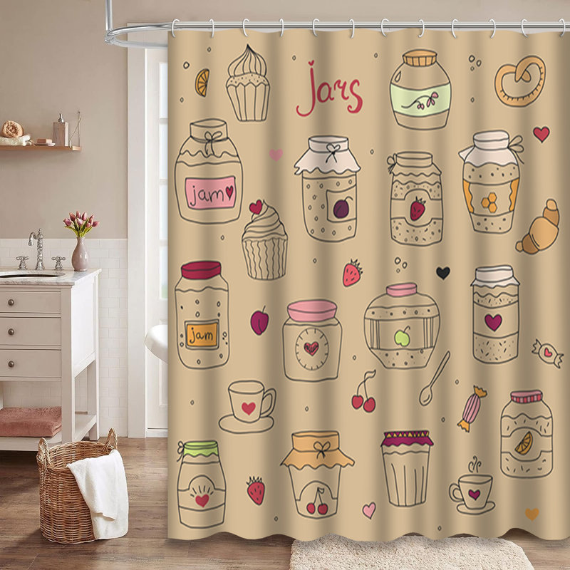 Rideau de douche avec 12 crochets Doodle, L 72 po x l 78 po