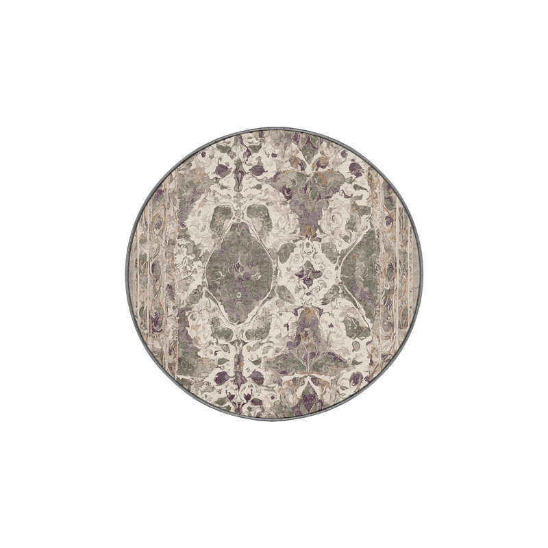 Machine Washable Gray Area Rug, Round 5'