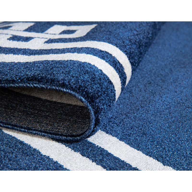 Tapis bleu foncé / beige Barreto, Tapis de couloir 2 pi 7 po x 10 pi