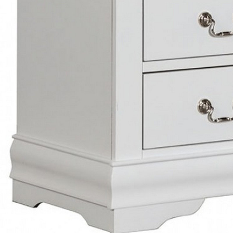 Ryla Nightstand, 2 Drawers, Solid Wood, Nickel Metal Drop Handles, White