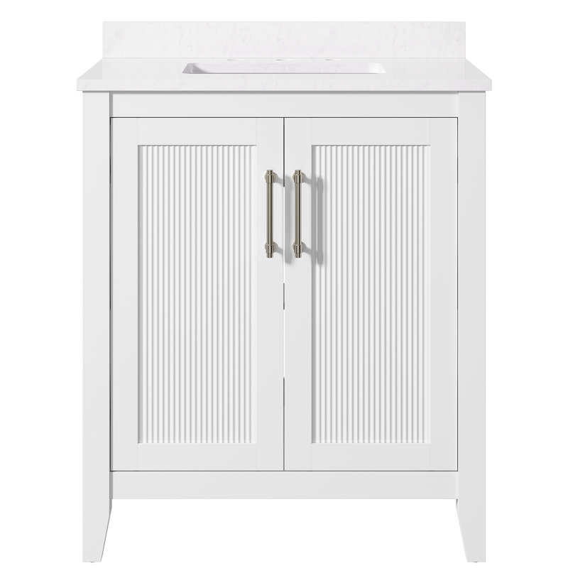 30" Single Bathroom Vanity With Engineered Stone Top, Soft-close Doors, White