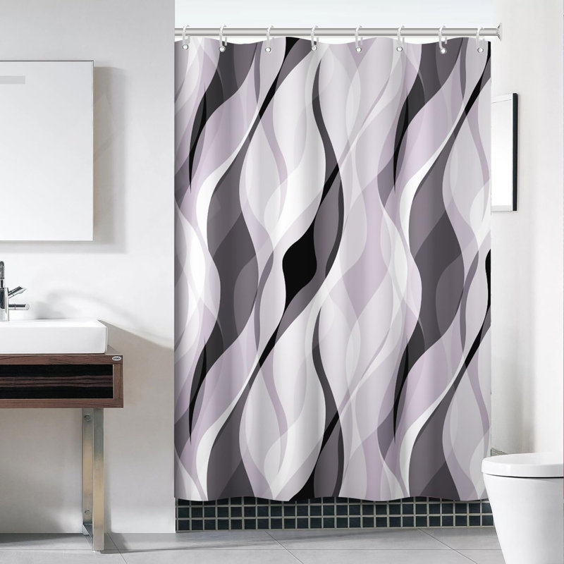 Lavender Pack of 1 Modern Abstract Striped Shower Curtain Set with Hooks, 182.88"H x 152.4"W