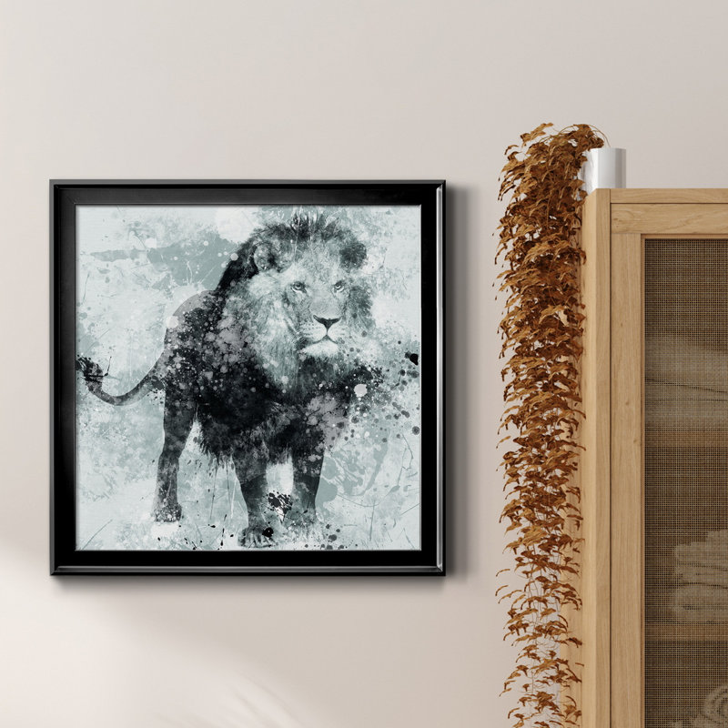 Lion - Reproduction d'art graphique sur toile encadrée, Noir, H 17,5 po x l 17,5 po x P 1,5 po