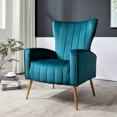 Metal-Legged Velvet Armchair