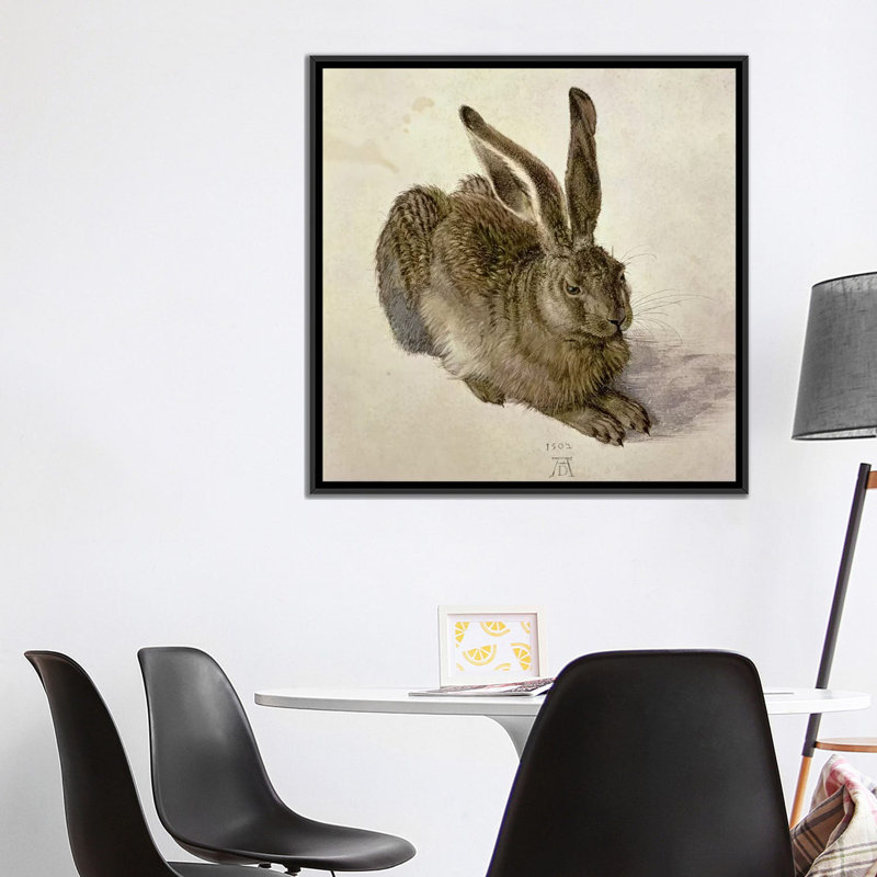 « lièvre, 1502 », reproduction sur toile, H 26 po x l 26 po x P 1,5 po, Toile avec cadre noir, Pas de tapis