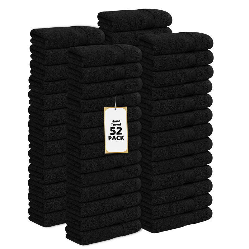Serviette 100% coton 600 g / m² 18 x 28 po, Noir, Hand Towels- 52 Pack