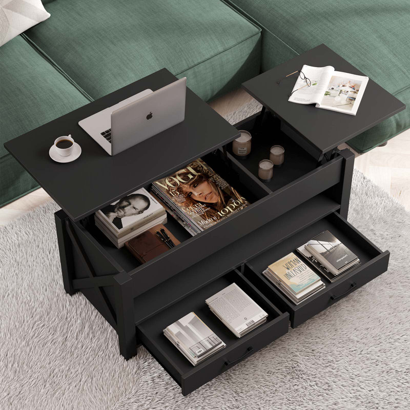 Coffee Table with 2 Storage, Lift Top Coffee Table for Living Room, Black, 19" H x 47.2" L x 19.7" W