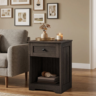 Ensemble de table de chevet 16 po avec station de charge, 1 tiroir et tablette ouverte l 16 po