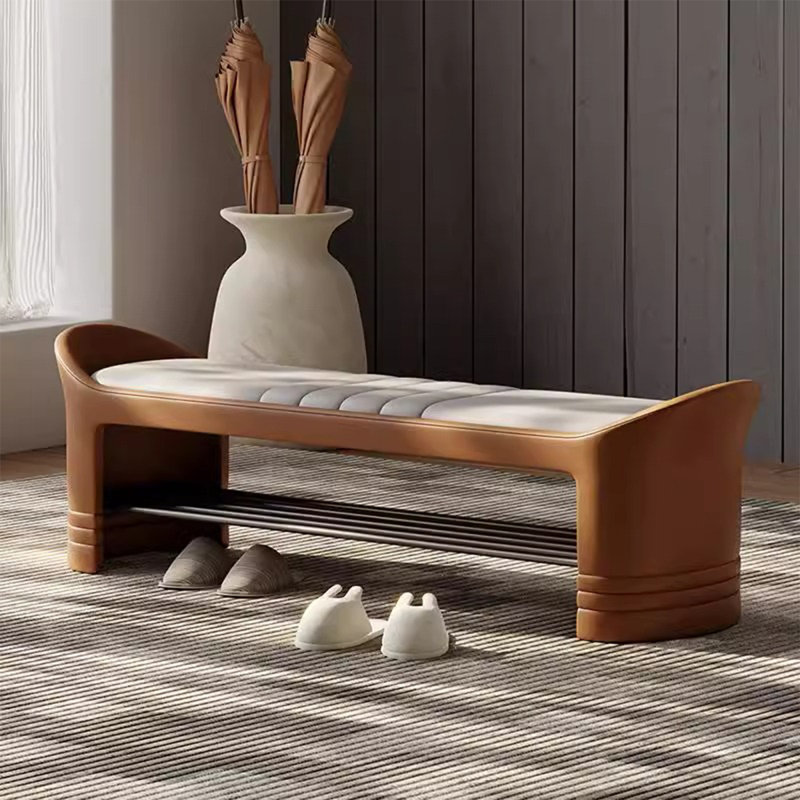 Banc de rangement rembourré pour chaussures, Beige / orange