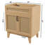 Base de meuble-lavabo autoportant en rotin de style bohémien à 2 tablettes Javer l 30 po x P 18 po x H 33 po (lavabo non inclus), chêne-93805414