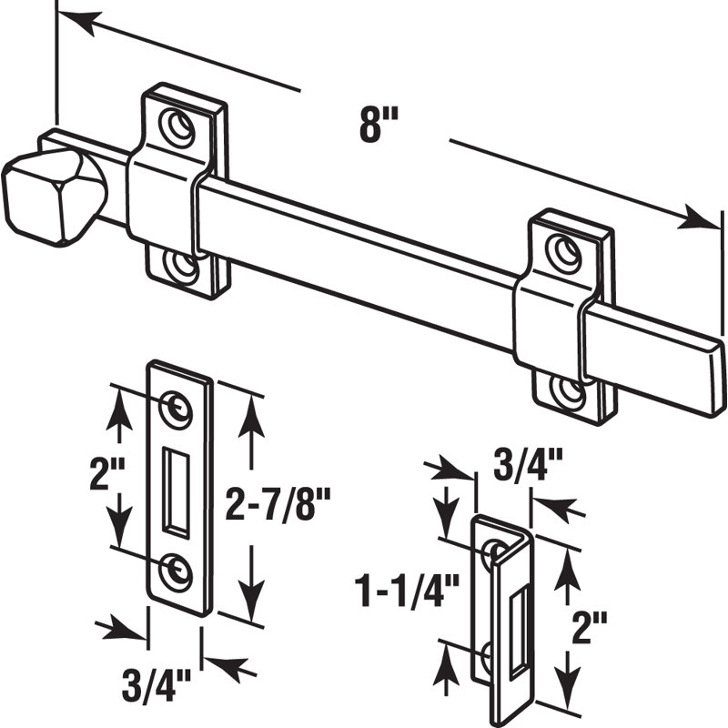 Prime-Line Surface Bolt, 8 in., Steel, Brushed Chrome Finish, Heavy Duty Construction (Single Pack)