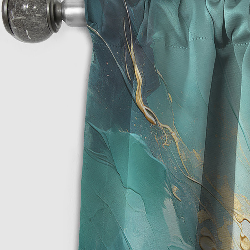 Gold And Teal Aurora Harmony II - Spirals Curtain - Blackout Abstract Curtain - 1 Panels, 52" W x 84" L