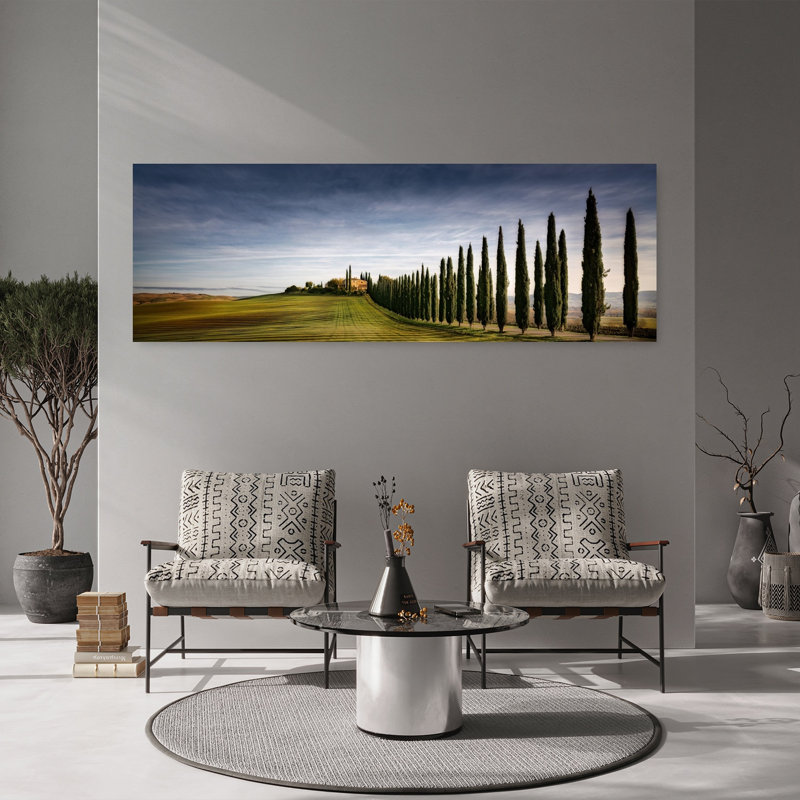 «Cypress toscan», art dramatique paisible, paysage serein, cyprès, 20" H x 60" W