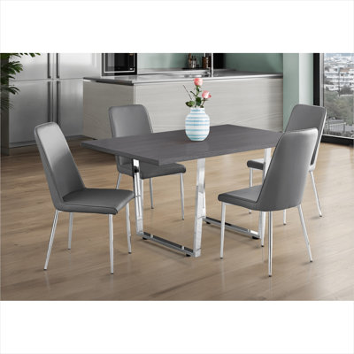 Table de salle à manger rectangulaire de 60 pouces pour 4, base chromée moderne en U, plateau en bois manufacturé gris froid, idéal pour la cuisine ou la salle à manger
