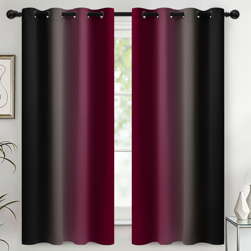 Rideaux à isolation thermique rouges et noirs bourgogne, fenêtre à œillets avec 2 panneaux pour le salon, L 52 po x L 63 po