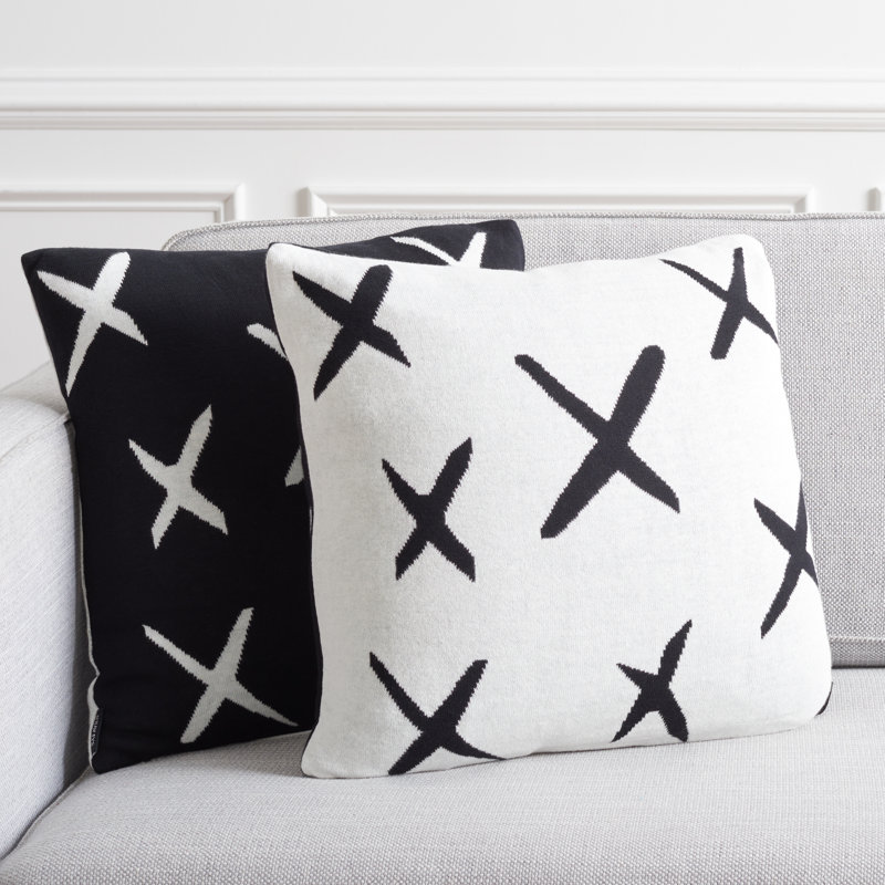 Alto 19'' Black and Ivory Geometric Cotton Blend Pillow Set