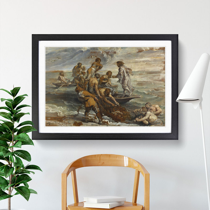 The Miraculous Fish Drought by Peter Paul Rubens - Picture Frame Painting, Black Framed, 27cm H x 36cm W x 2cm D