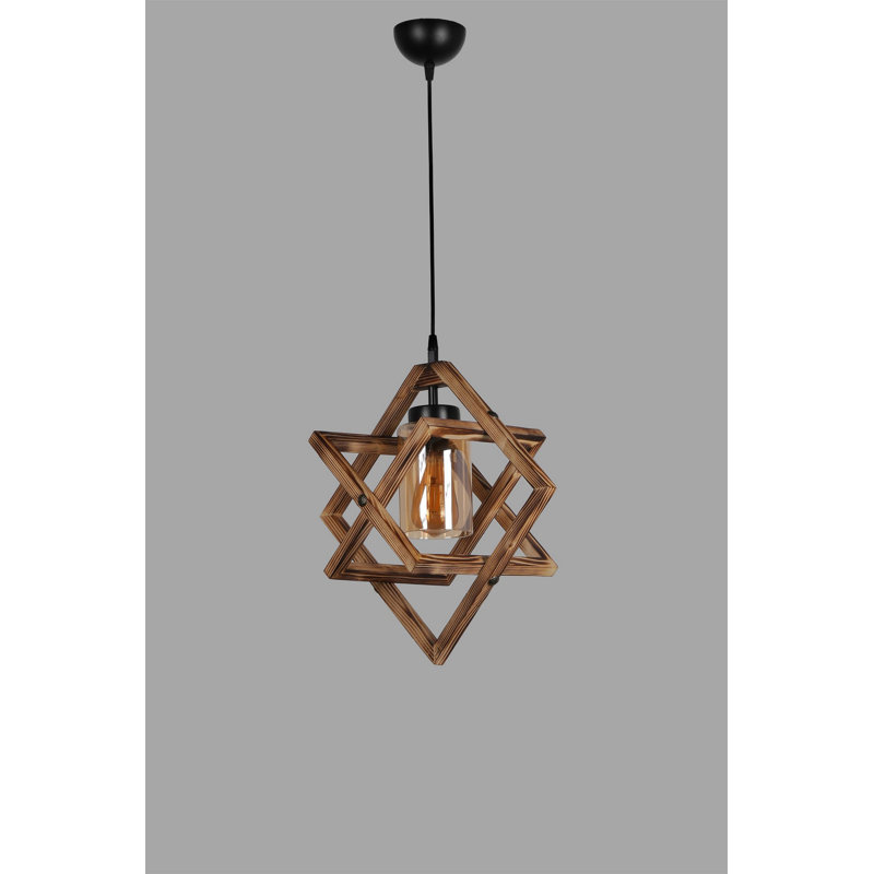 Rustic Wooden Chandelier with Adjustable Height, Walnut Finish, 16.9 in Diameter x 31.5 in Height | Metal Frame & Glass Cap | E27 Socket, Max 40W | Perfect for Southwestern & Country Style Decor
